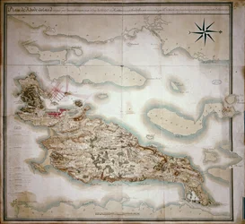 Mapa de Rhode Island en el momento de su ocupación 1780-81 por el ejército francés bajo las órdenes de Jean-Baptiste de Vimeur (1725-1807) Conde de Rochambeau