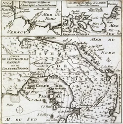 Mapa del Istmo de Darién y el Golfo de Panamá en "Nuevo viaje alrededor del mundo" de Guillaume Dampier (William Dampier)