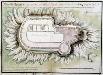 Mapa del castillo de Tauro ubicado en el mar en la entrada del río de Morlaix