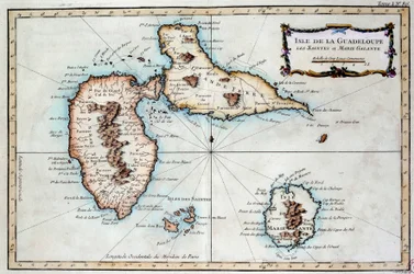 Mapa de la isla de Martinica, la isla de Saintes y la isla de Marie Galante en las Indias Occidentales