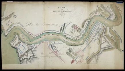 Mapa del puerto y del arsenal de Brest en 1754.