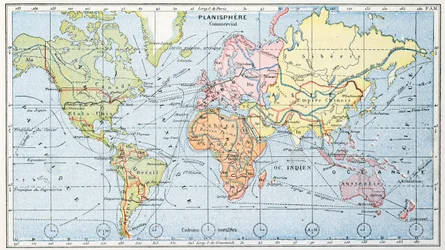 Mapa que muestra las principales rutas comerciales marítimas del mundo, 1912
