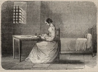 Marie Fortunee Capelle, Marie Lafarge (Madame) (1816-1852) criminal francesa en su prisión - Grabado en “Causas célebres de todos los pueblos” por Armand Fouquier (1817-18?) 1858-1867 - Colección privada