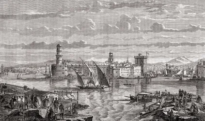 Marsella durante el siglo XVIII, grabado por Pibaraud después de Le Breton, de 