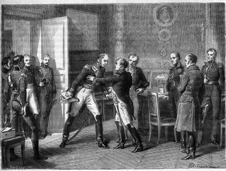 El Mariscal Michel Ney cambia de bando, se une a sus tropas con Napoleón el 14 de marzo de 1815 - Los Cien Días - Entrevista con el Mariscal Michel Ney y Napoleón en Auxerre en 1815 - El Mariscal Ney proclamándose a favor de Napoleón I regresa de la Isla d