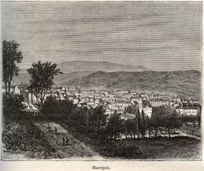 Marvejols - Lozere - Languedoc-Roussillon - grabado en “La France illustrée: géographie, histoire, administration statistique” por V.-A. Malt-Brown. 1884
