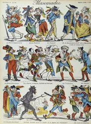 Mascarada: personajes caricaturescos enmascarados - Imagen de Epinal
