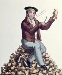 Mathurin Bruneau (1784-1825) pretendiente al trono de Francia como el Rey Luis XVII, c.1818 (grabado a color)