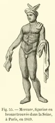 Mercurio, estatuilla de bronce hallada en el Sena de París en 1849 (grabado)