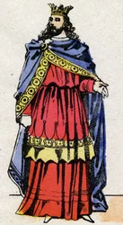 Dinastía Merovingia: Retrato de Childerico III (714-755) Rey de los Francos de 743 a 751. Imagen de Épinal de finales del siglo XIX. Colección privada.