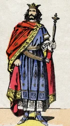 Dinastía merovingia: Retrato de Chilperico II (circa 700-721) Rey de los Francos de 715 a 721. Imagen de Epinal de finales del siglo XIX. Colección privada.