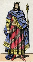 Dinastía Merovingia: Retrato de Clotario IV (685-719) Rey de los Francos de Austrasia de 717 a 719. Imagen de Épinal de finales del siglo XIX. Colección privada.