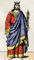 Dinastía merovingia: Retrato de Dagoberto III (699-715) Rey de los Francos de 711 a 715. Imagen de Épinal de finales del siglo XIX. Colección privada