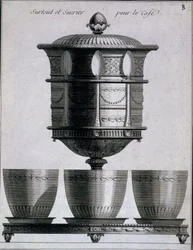 Orfebrería: juego de café con cucharas y azucarero, 1780-96