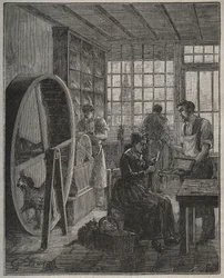 Oficio y artesano: una tienda de cuchillería en la provincia en el siglo XIX. Grabado de 1885 en "Les arts et metiers illustres" por Adolphe BITARD