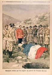Honores militares rendidos al General Georges de Villebois-Mareuil (1847-1900) por los británicos en el cementerio de Boshof, ilustración de Le Petit Journal, 29 de abril de 1900