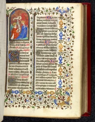 Miniatura de la Anunciación, inicial decorada 