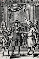 El avaro, grabado de la obra de Molière, seudónimo de Jean-Baptiste Poquelin (1622-1673) - Escena de la obra L