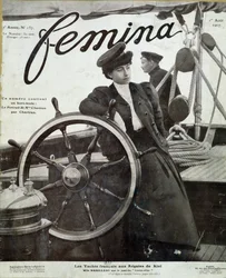 Señorita Mabilleau en el puente del yate “Louise-Alice” en la regata de Kiel - en “Femina” del 01/08/1907
