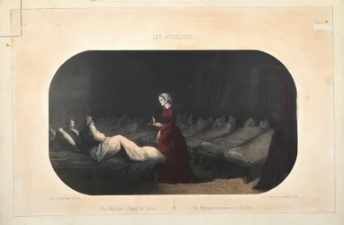 Señorita Nightingale en el hospital de Scutari, publicado por Jacomme et Dufat, París, 1856