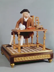 Modelo de Benjamin Franklin (1706-90) en su mesa, finales del siglo XVIII
