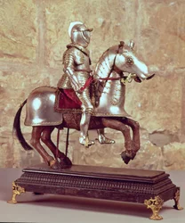 Modelo de un caballo y jinete bardados, c.1640