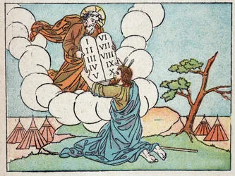 Moisés recibe las tablas de la ley - en "Sainte Histoire en 120 images", ed. Maison de la Bonne Presse, París