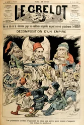 Turquía moribunda y potencias extranjeras luchando por sus botas, portada de “Le Grelot” 21/2/1897