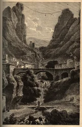 Moustiers-Sainte-Marie (Moustiers Sainte Marie) - Alpes-de-Haute-Provence - grabado en “PATRIE - DESCRIPTION PIQUE DE LA FRANCE EN 6 VOLUES BY LUCIEN HUARD - finales del siglo XIX