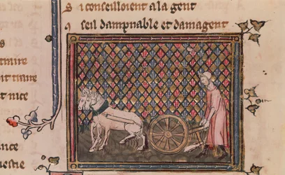Ms.1044 f.21v El hombre obligado a trabajar para vivir, de Ovide Moralise escrito por Chretien Legouais