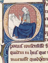 Ms 1003 f.185v Examinando a un Paciente, de Oeuvres de Galien por Claudio Galeno (c.130-c.201)