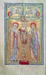 Ms 108 f.58v Crucifixión, del Sacramentario de San Amand