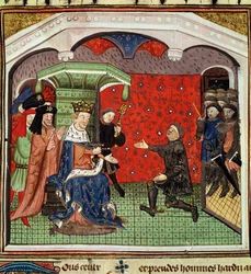 Bertrand du Guesclin (c.1320-80) ante Carlos V (1338-80) y su corte