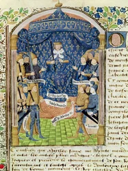 Carlos VII rodeado por su corte y Juana de Arco