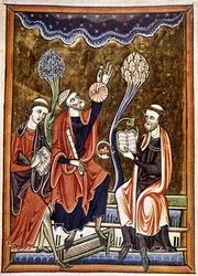 Ms 1186 f.1, El Astrónomo, el Escriba y el Computista, facsímil de una miniatura tomada del Libro de Salmos (Salterio) de San Luis y Blanca de Castilla