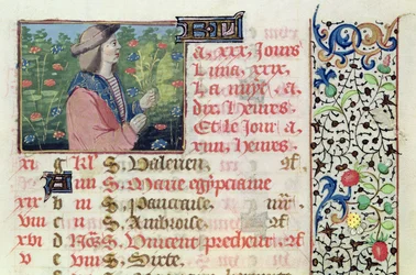 Ms 134 Abril: Recogiendo flores, de un Libro de Horas