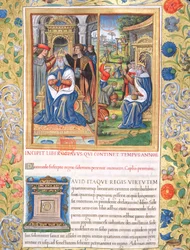 Ilustración del Libro VIII (Desde la Muerte de David hasta la Muerte de Acab), Capítulo 1 de las Antigüedades de los Judíos (Antiquitates Judaicae) de Flavio Josefo - Cómo Salomón, cuando él