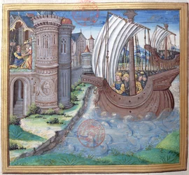 Ilustración del Libro XVI (Desde la Finalización del Templo por Herodes hasta la Muerte de Alejandro y Aristóbulo), Capítulo 1 de las Antigüedades de los Judíos (Antiquitates Judaicae) de Flavio Josefo