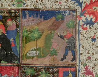 Ms 1595 Rómulo y Remo siendo amamantados por una loba, de Dicta et Facta Memorabilia, c.1475