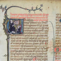 Monje dominico dando una lección a dos monjes, de Legenda Sanctorum Aurea por Jacques de Voragine