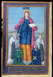 Ms 1847 Representación de Santa Genoveva, de un manuscrito sobre el transporte de su relicario, 1594