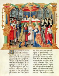 Ms 18 f.185v Matrimonio de María de Borgoña y Maximiliano I, Emperador de Austria, de las Memorias de Felipe de Commines (1445-1509)