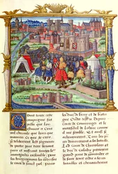Ms 18 fol.19r La llegada del Conde de Charolais y su ejército al sitio de París, de las Memorias de Philippe de Comminnes, 1489-98
