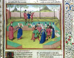 Ms 19153 f.7 Una Carola en el Huerto, ilustración de Le Roman de la Rose de Jean de Meung, c.1460