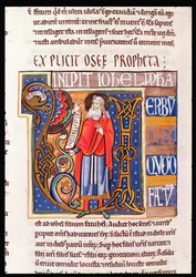 Ms 1 fol.193v Inicial historiada U que representa a Joel, de la Biblia de Souvigny
