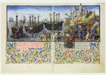 Ms 2617 El castillo de las Amazonas es sitiado por Teseo, Duque de Atenas, de La Teseida, por Giovanni Boccaccio (1313-75) 1340-41