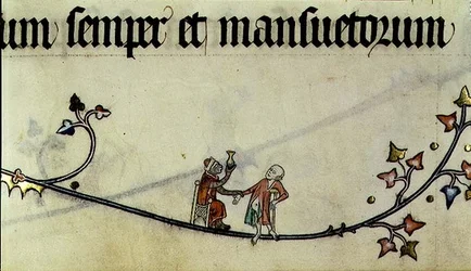 El simio cura a un hombre, del Pontifical de Metz, escrito para Raymond Bar, Obispo de Metz