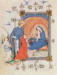 Ms 3024 fol.12v Virgen y Niño con un hombre arrodillado y San Jorge, de un Libro de Horas