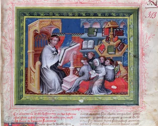 Ms 313 Escena Escolar, de la Biblia des Grands Augustins, 1494