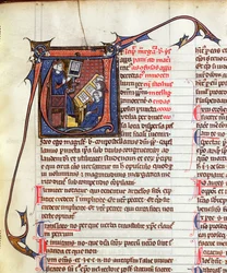 Ms 31 Fol.278 Maestro de derecho canónico y sus alumnos, del Apparatus in Quinque Libros Decretalium por el Papa Inocencio IV (d.1254)